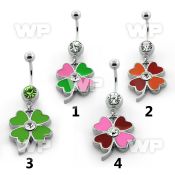 j61z9y steel belly ring w dangling painted flowercrystal in the belly piercing
