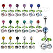 j61zye steel belly ring w 8mm jewel ball dangling pair of crys belly piercing