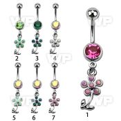 j65mdbes steel belly ring w dangling flower synthetic opal stones belly piercing
