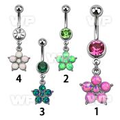 j65mdbkp 316l steel belly ring w a dangling flower w 5 petals w belly piercing