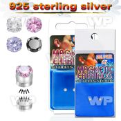 ji6gz pair of silver fake magnetic ear studs 3mm round clear belly piercing