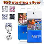jigvs pair of silver magnetic ear studs 5mm square clear cz sto belly piercing
