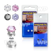 m2j3g pair of magnetic 316l steel ear studs round prong set cz belly piercing
