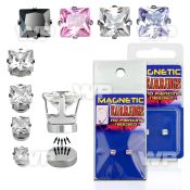 m2j3gv pair of magnetic 316l steel ear studs square prong set ear lobe piercing