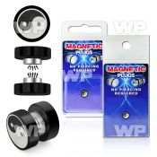 m2jm00 black steel magnetic fake plug ying yang logo size 8mm ear lobe piercing