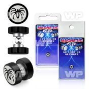 m2jm09 black steel magnetic fake plug spider logo size 8mm ear lobe piercing