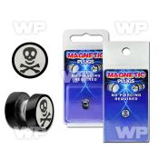 m2jm0p black steel magnetic fake plug skull bones logo size ear lobe piercing