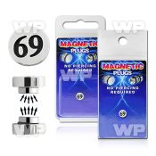 m2jmek steel magnetic fake plup 69 logo size 8mm belly piercing