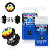 m2jml0 black magnetic fake plug double male sign on rainbow stri belly piercing