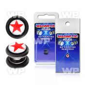 m2jml9 black magnetic fake plug red star on white logo o ring belly piercing