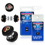 m2jmll black magnetic fake plug double white red male sign on belly piercing