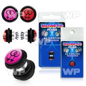 m2jmly black magnetic fake plug double male sign on pink backgro belly piercing