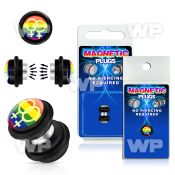 m2jmlz black magnetic fake plug double female sign on rainbow belly piercing