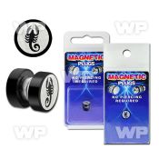 m2jmsp black steel magnetic fake plug scorpion logo size 8mm ear lobe piercing
