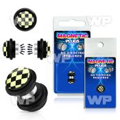 m2jmt9 black magnetic fake plug black white checkered pattern belly piercing