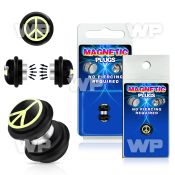 m2jmte black magnetic fake plug white peace sign on black backgr belly piercing