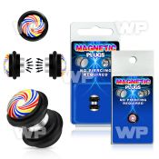 m2jmty black magnetic fake plug multi color swirl logo o ring belly piercing