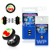 m2jmtz black magnetic fake plug large double cherry logo o rin belly piercing
