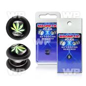m2jmy9 black magnetic fake plug green marijuana on black backgro belly piercing