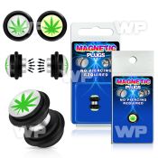 m2jmyl black magnetic fake plug green marijuana on white backgro belly piercing