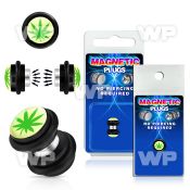 m2jmyl black magnetic fake plug green marijuana on white backgro belly piercing