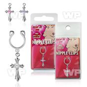m2ume9 nonpiercing nipple clip dangling cross center round prong belly piercing