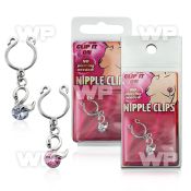 m2umet nonpiercing nipple clip dangling swan design round cz sto belly piercing