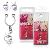m2umey fake nipple jewelry dangling apple design round cz stone belly piercing