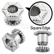 m6h 316l steel screw fit flesh tunnel in cut hexagonal style ear lobe piercing