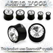 m7ai6 bblack areng wood double flare plug clear swarovski cryst ear lobe piercing