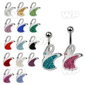 mcd549 steel belly banana w swan shape w ferido glued crystals