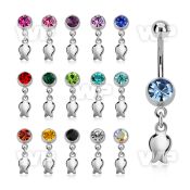 mcd767 steel belly banana, 14g w jewel ball w a dangling tulip 