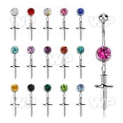 mcd768 steel belly banana w 8mm jewel ball w dangling dagger