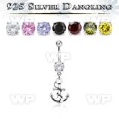mcdvd18 steel belly banana w round cz silver anchor w rope