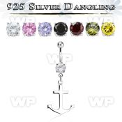 mcdvd22 steel belly banana w round cz silver plain anchor