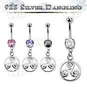 mcdvd23 steel belly banana w round cz stone silver triskele