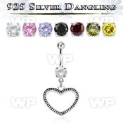mcdvd24 steel belly banana w round cz silver heart shaped