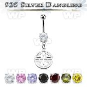 mcdvd26 steel cz belly banana silver dangling chinese word