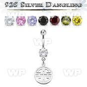 mcdvd26 steel cz belly banana silver dangling chinese word