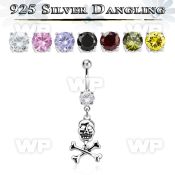 mcdvd28 steel belly banana w cz silver skull with crossed bones