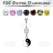 mcdvd30 steel belly banana w round cz silver ying yang symbol