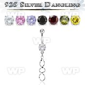 mcdvd31 steel belly banana w round cz stone silver coil shaped