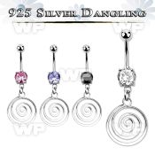mcdvd32 steel belly banana w round cz stone silver swirl