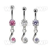 mcdz730 steel belly banana w a dangling w a single cz stone 