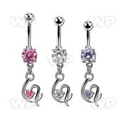 mcdz731 steel belly banana dangling fancy heart w a single cz 