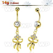 mdk508 gold 316l steel belly banana w & dangling flower & bow