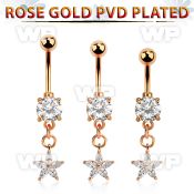 mdrz413 rose gold steel belly banana w dangling flower w cz