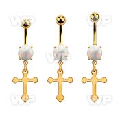 mgocro gold steel belly banana w opal  steel cross