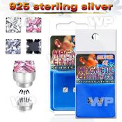 mgzq6 pair of silver magnetic earring studs w 6mm square cz