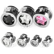 mig3 surgical steel screw fit flesh tunnel clear star shaped ear lobe piercing